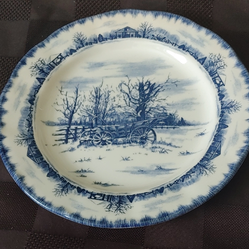 Blue and White Scenic Dinner Plate